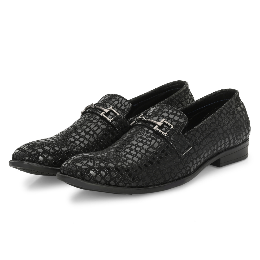 Black Embossed Patent Loafer shoes