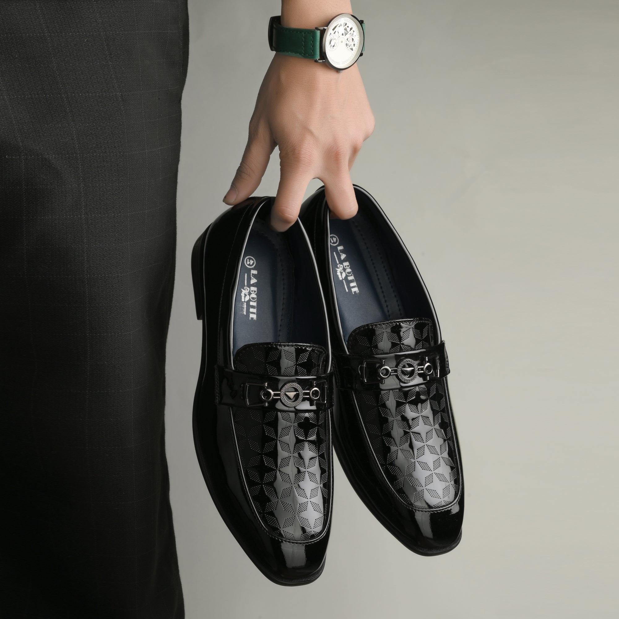 Black Textured Patent Loafer